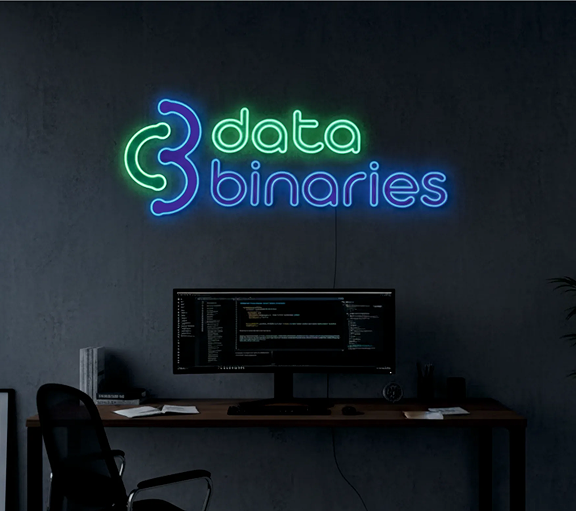 Data Binaries - Custom LED neon logo signage for tech office - Modern corporate signage solutions by SignJunction