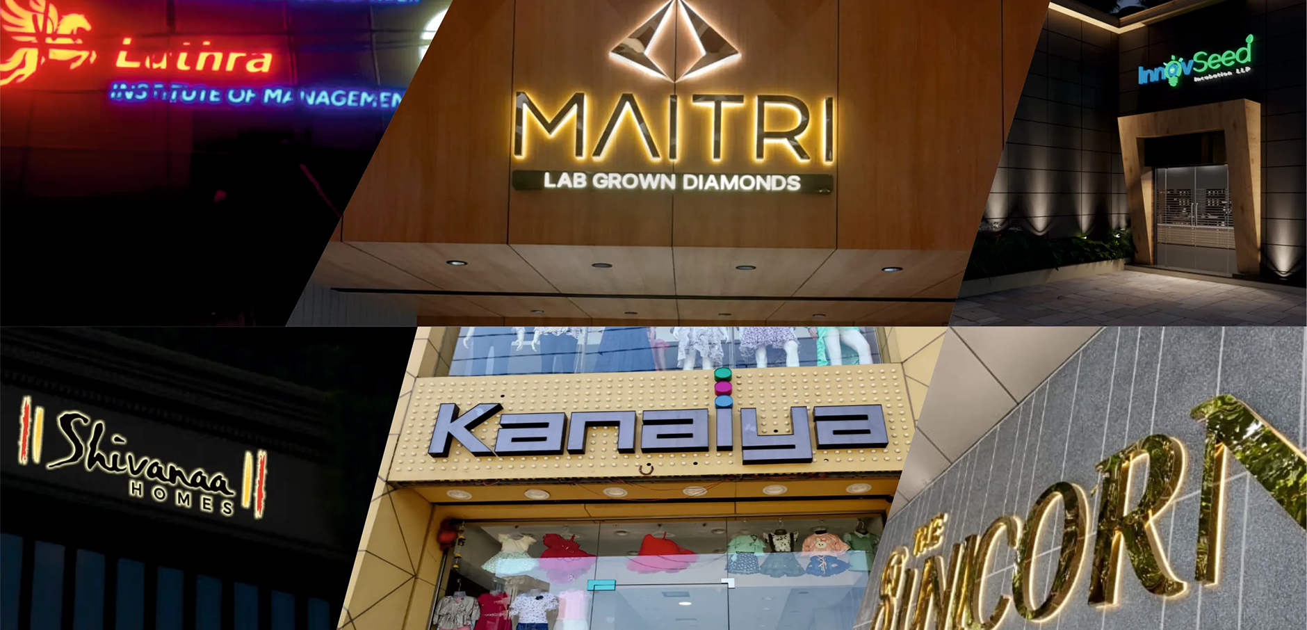 Modern automotive dealership with premium LED signage at night - showcasing Sign Junction's professional lighting solutions in Ahmedabad